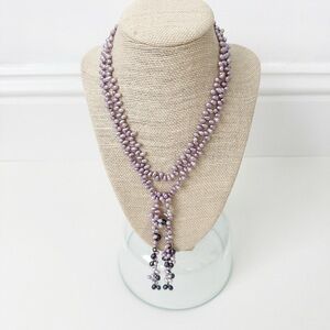 Biwa Pearl Necklace Long Strand Lariat Purple 43" Gorgeous!